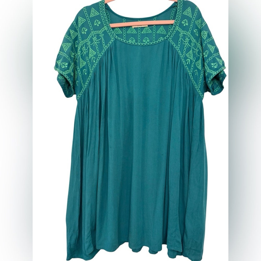 NATURAL LIFE Teal and Green Embroidered Tunic